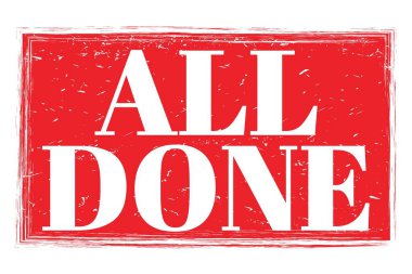 Hepsi bitti, kırmızı grungy mühür işareti üzerine yazılmış kelimeler