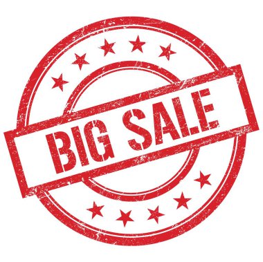 BIG Satış metni kırmızı yuvarlak vintage kauçuk damga üzerine yazılmış.