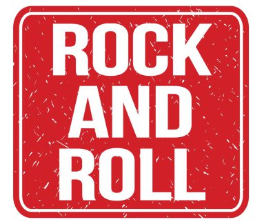 ROCK VE ROLL, kırmızı vintage pul işareti üzerine yazılmış metin