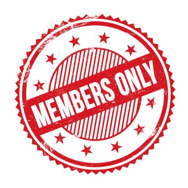 Üyeler sadece kırmızı grungy zig zag kenarlarında yazılmış metinler yuvarlak pullar.