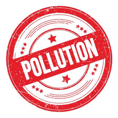 Kırmızı yuvarlak grungy doku damgası üzerine POLUTION metni.