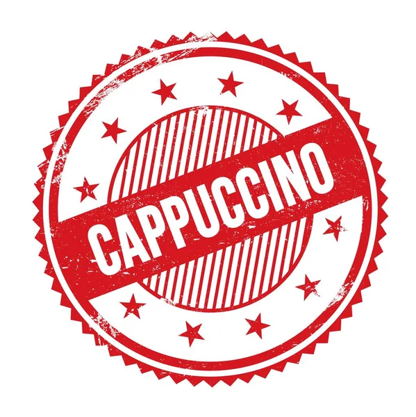 Kırmızı Grungy Zig Zag Kenarları Yuvarlak Mühür Üzerine Yazılmış Cappuccino — Stok fotoğraf