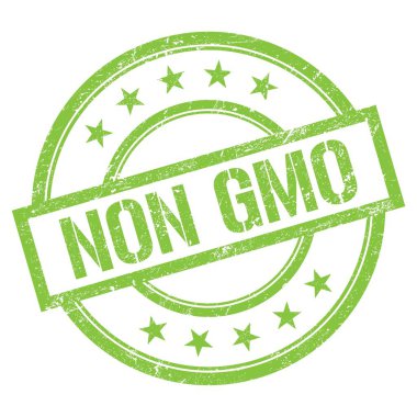 Yeşil yuvarlak vintage kauçuk damga üzerine yazılmış GDO dışı metin.