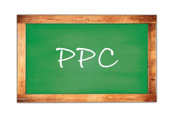 Ppc文字写在绿色木制框架学校黑板上 — 图库照片