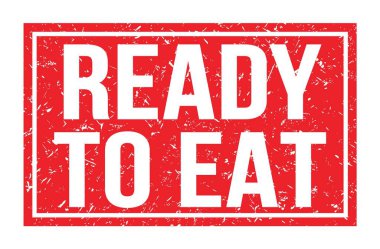 Yemeye hazır, kırmızı dikdörtgen mühür işareti üzerine yazılmış kelimeler