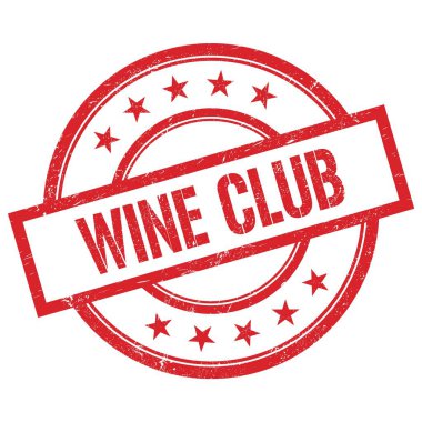 Kırmızı yuvarlak plastik damga üzerine yazılmış şarap kulübü metni.