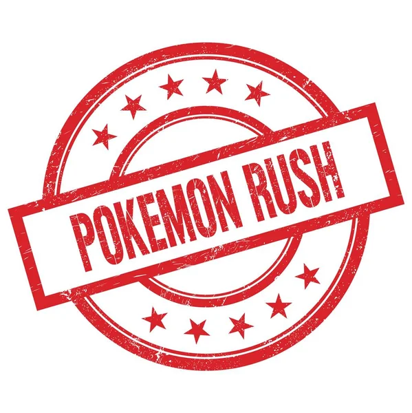 Pokemon Rush Szöveg Piros Kerek Évjáratú Gumibélyegzőre Írva — Stock Fotó
