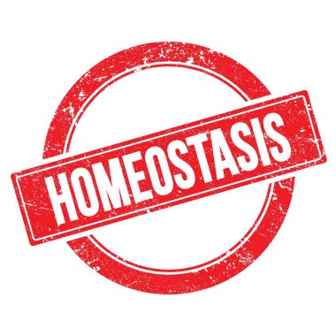 Kırmızı grungy yuvarlak vintage damga üzerinde HOMEOSTASIS metin.
