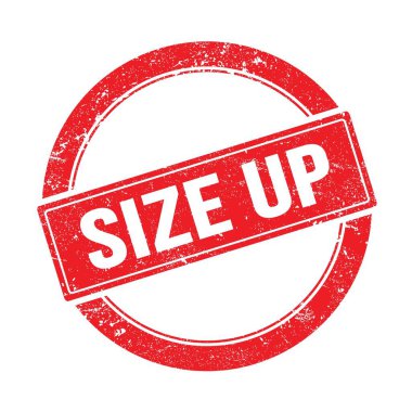 Kırmızı grungy yuvarlak vintage pul üzerine SIZE UP metin.