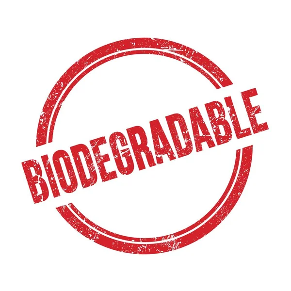 Biodegradable Текст Написанный Красной Граненой Винтажной Круглой Марке — стоковое фото