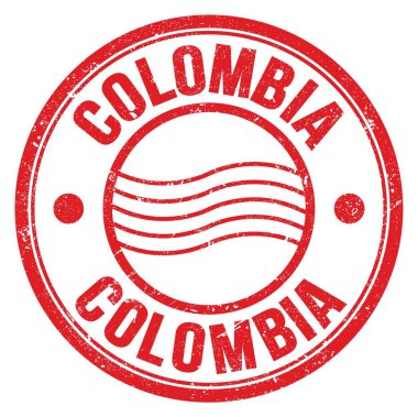 Kırmızı yuvarlak posta puluna yazılmış COLOMBIA kelimesi