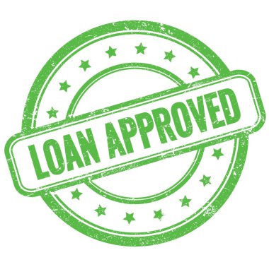 Kredi onaylı yeşil, eski, kirli, yuvarlak, lastik damga üzerine metin.