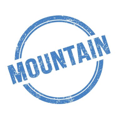Mavi grungy vintage yuvarlak damgalı MOUNTAIN metni.
