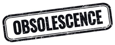Siyah grungy vintage dikdörtgen pulu üzerine OBSOLESCENCE metin.