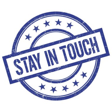 Mavi yuvarlak plastik damga üzerine yazılmış Dokunmatik Metinde Kal.