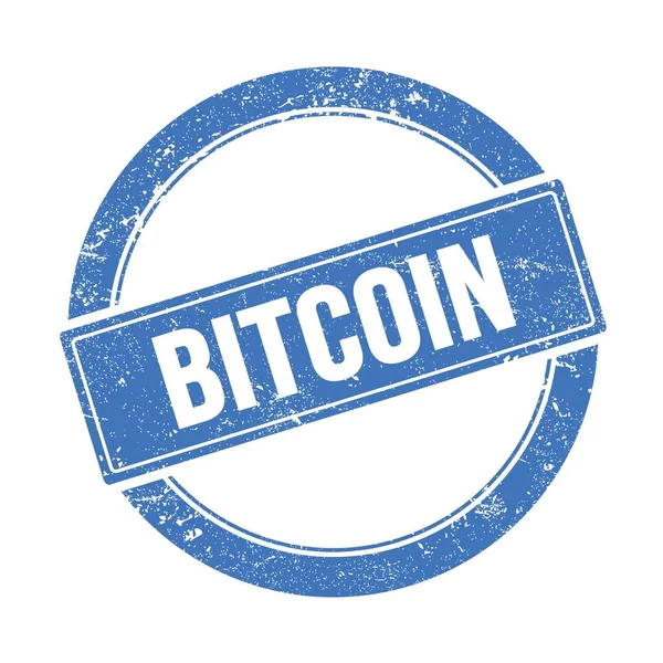 Bitcoin Texto Azul Grungy Rodada Selo Vintage — Fotografia de Stock