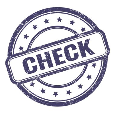 Çivit mavisi grungy vintage yuvarlak kauçuk damgalı CHECK metni.