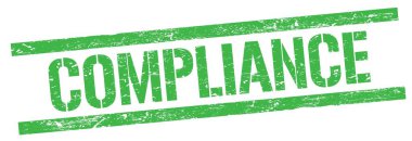 Yeşil grungy dikdörtgen damga işareti üzerine COMPLIANCE metin.