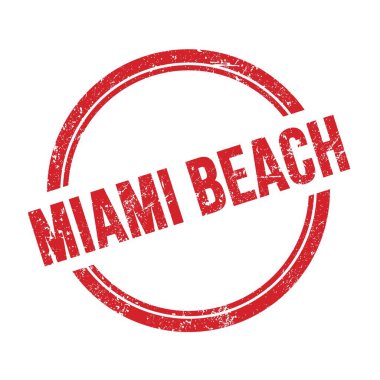 MIAMI BEACH kırmızı grungy vintage yuvarlak pul üzerine yazılmış metin.