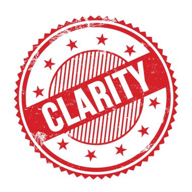 Kırmızı grungy zig zag kenarları yuvarlak mühür üzerine yazılmış CLARITY metin.