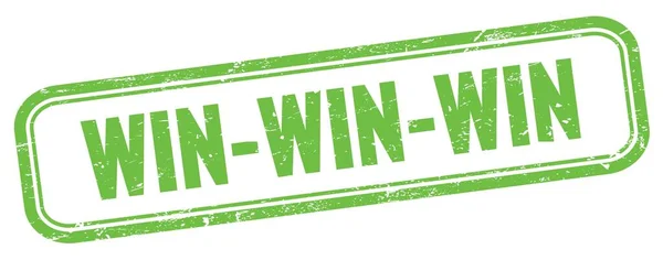 Win Win Win Text Green Grungy Vintage Rectangle Stamp — Stock Photo, Image