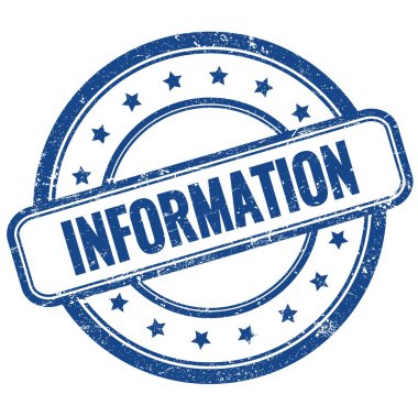 Mavili vintage grungy yuvarlak kauçuk damga üzerine bilgi metni.