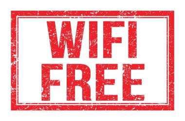 WIFI FREE, kırmızı dikdörtgen mühür işareti üzerine yazılmış kelimeler