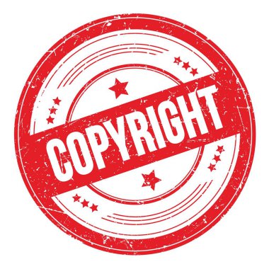 Kırmızı yuvarlak grungy doku damgası üzerine COPYright metni.