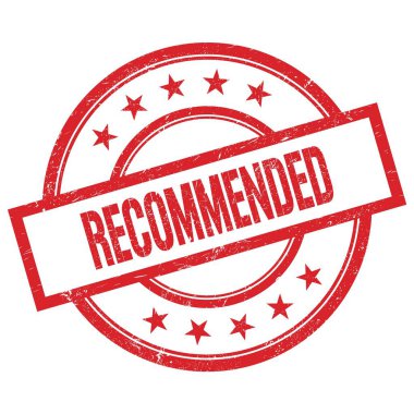 Kırmızı, yuvarlak, lastik damga üzerine yazılmış RECOMENDED metin.