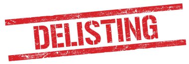 Kırmızı grungy dikdörtgen damga işareti üzerinde DELISTING metin.