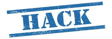 Mavi grungy vintage kauçuk damga üzerine hack metni.