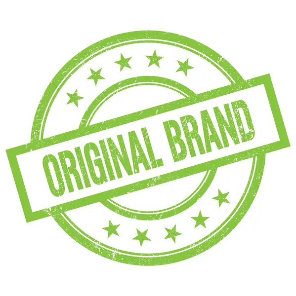 绿色圆形橡胶图章上的原始Brand文字 — 图库照片