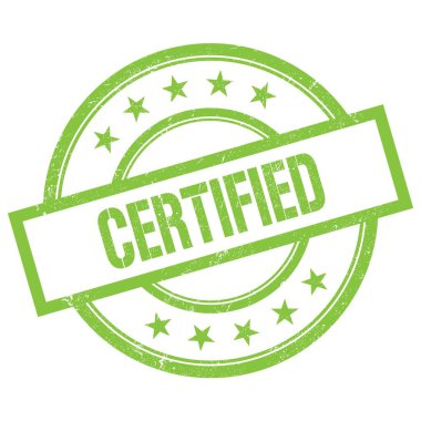 Yeşil yuvarlak vintage kauçuk damga üzerine yazılmış CERTIED metin.