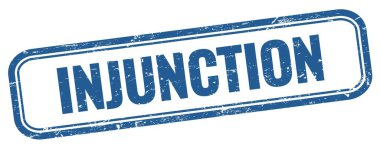 Mavi grungy vintage dikdörtgen damgalı INJUNCTION metin.