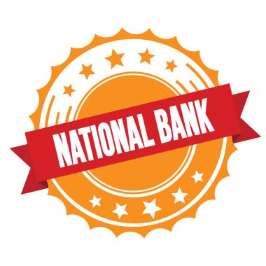 Kırmızı turuncu rozet damgalı ULUSAL BANK metni.
