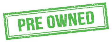 Yeşil grungy vintage dikdörtgen damgalı PRE OWNED metin.