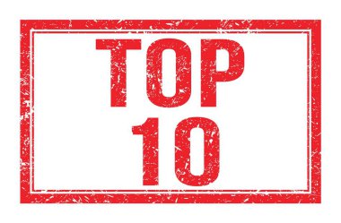 TOP 10, kırmızı dikdörtgen mühür işareti üzerine yazılmış kelimeler