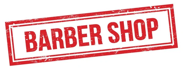 红色黑色长方形邮票上的Barber Shop文字 — 图库照片