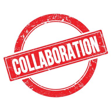 Kırmızı grungy yuvarlak vintage pul üzerinde COLLABORATION metin.