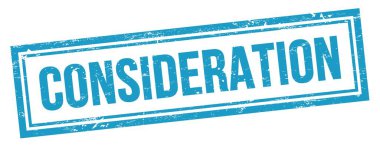 Mavi grungy vintage dikdörtgen damgalı CONSIDERATION metin.