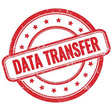 DATA TRANSFER kırmızı, eski, kirli, yuvarlak, lastik damga üzerine metin.