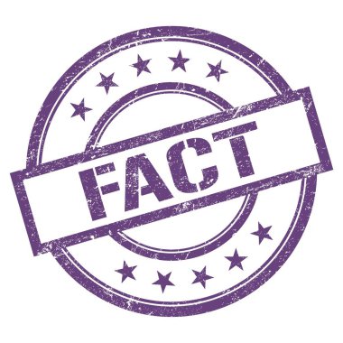 FACT text written on purple violet round vintage rubber stamp.