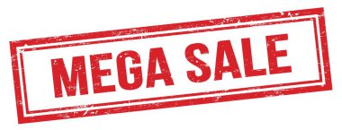 Kırmızı grungy vintage dikdörtgen damgalı MEGA satış metni.