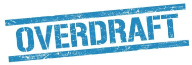 Mavi grungy dikdörtgen damga işareti üzerinde OVERDRAFT metin.