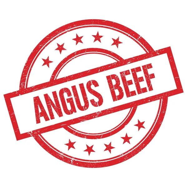 ANGUS BEEF 'in kırmızı, yuvarlak, lastik damgalı metni.