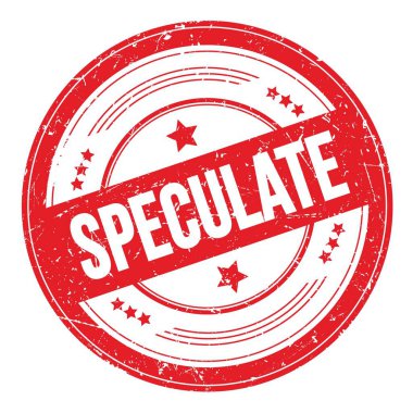 Kırmızı yuvarlak biçimsiz doku damgası üzerine SPECULATE metin.