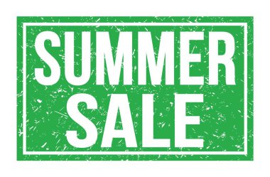 SUMMER SALE, words written on green rectangle stamp sign
