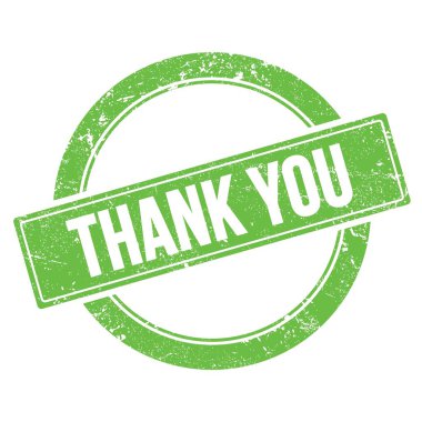 THANK YOU text on green grungy round vintage stamp.
