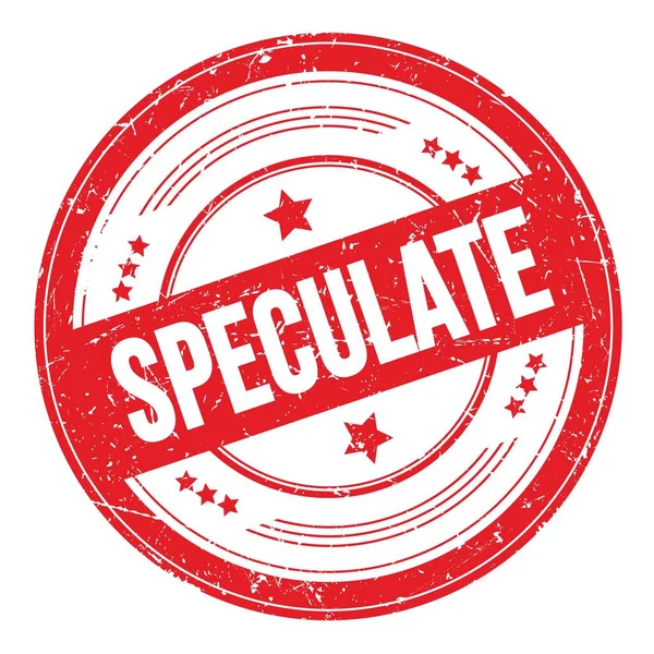Kırmızı yuvarlak biçimsiz doku damgası üzerine SPECULATE metin.