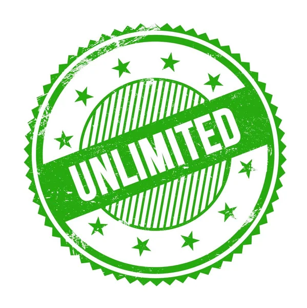 Yeşil grungy zig zag kenarları üzerine yazılmış UNLIMITED metin yuvarlak pul.